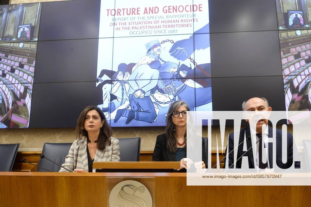 Foto IPP Marco Mattei Roma 29 05 2026 Senato presentazione del rapporto della relatrice speciale ONU sui territori palestinesi occupati, nella foto Laura Boldrini Francesca Albanese Peppe De Cristofaro Italy Photo Press - World Copyright .