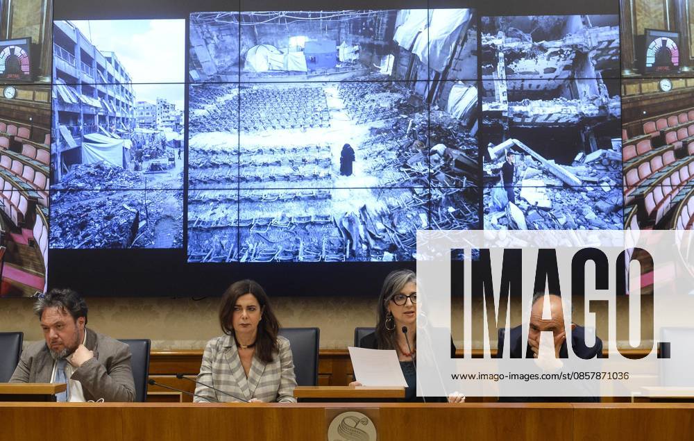Foto IPP Marco Mattei Roma 29 05 2026 Senato presentazione del rapporto della relatrice speciale ONU sui territori palestinesi occupati, nella foto Dario Carotenuto Laura Boldrini Francesca Albanese Peppe De Cristofaro sullo sfondo immagini da Gaza Italy Photo Press - World Copyright .