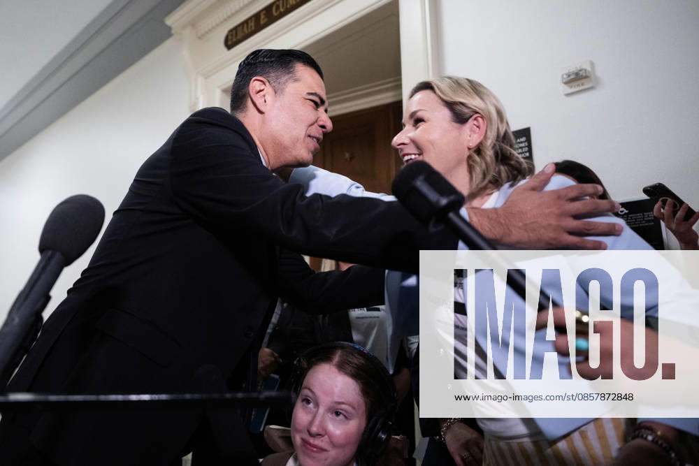 Bondi Deposition TW UNITED STATES - MAY 29: Ranking member Rep. Robert Garcia, D-Calif., greet Jeffrey Epstein survivor Dani Bensky before former Attorney General Pam Bondi sat for a House Oversight and Government Reform Committee deposition about the Epstein files, in Rayburn building on Friday, May 29, 2026. (Tom Williams CQ Roll Call) Washington DC United States