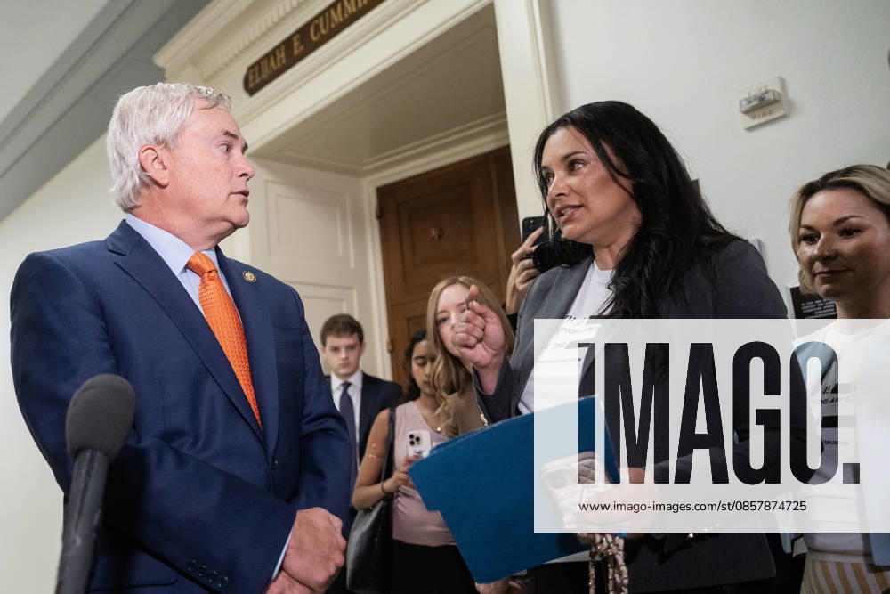 Bondi Deposition TW UNITED STATES - MAY 29: Chairman James Comer, R-Ky., talks with Jeffrey Epstein survivor Sharlene Rochard and Dani Bensky, far right, before Attorney General Pam Bondi sat for a House Oversight and Government Reform Committee deposition about the Jeffrey Epstein files on Friday, May 29, 2026. (Tom Williams CQ Roll Call) Washington DC United States