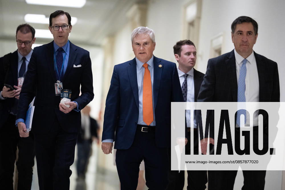 Bondi Deposition TW UNITED STATES - MAY 29: Chairman James Comer, R-Ky., center, arrives to speak with reporters before former Attorney General Pam Bondi sat for House Oversight and Government Reform Committee deposition about the Jeffrey Epstein files, in Rayburn building on Friday, May 29, 2026. (Tom Williams CQ Roll Call) Washington DC United States