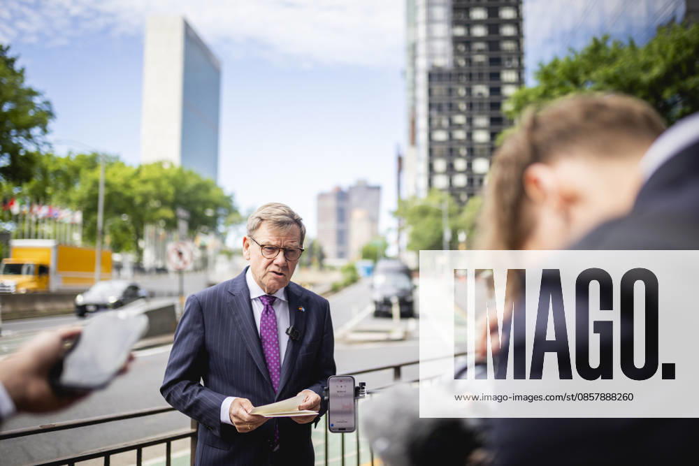 Johann Wadephul (CDU), Bundesaussenminister, aufgenommen im Rahmen eines Pressestatements in New York City, 29.05.2026. Der Minister reist in die USA fuer die Wahl zum nichtstaendigen Sitz im Sicherheitsrat der Vereinten Nationen. Fotografiert im Auftrag des Auswaertigen Amtes New York City Vereinigte Staaten von Amerika