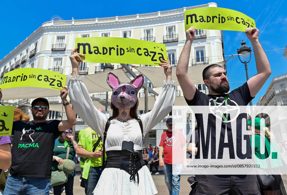 Participants attend the Madrid Without Hunting demonstration held in Callao Square, Madrid, advocating for wildlife protection and promoting urban spaces free from hunting activities. Madrid Spain - ZUMAz108 20260530_znp_z108_010