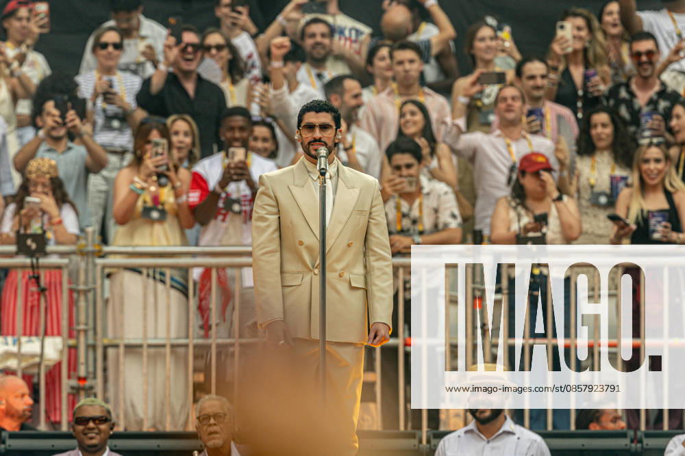 Bad Bunny performs at the Metropolitano Madrid Singer Bad Bunny performs during a concert at the Riyadh Air Metropolitano on May 30, 2026, in Madrid Spain The Puerto Rican artist will perform ten concerts in the capital between May 30 and June 15 as part of his DeBÍ TiRAR MáS FOToS World Tour 30 MAY 2026 CONCERT MUSIC PUERTO RICO PUERTORRICAN SINGER DTMF TOUR WORLD TOUR Madrid Madrid Spain