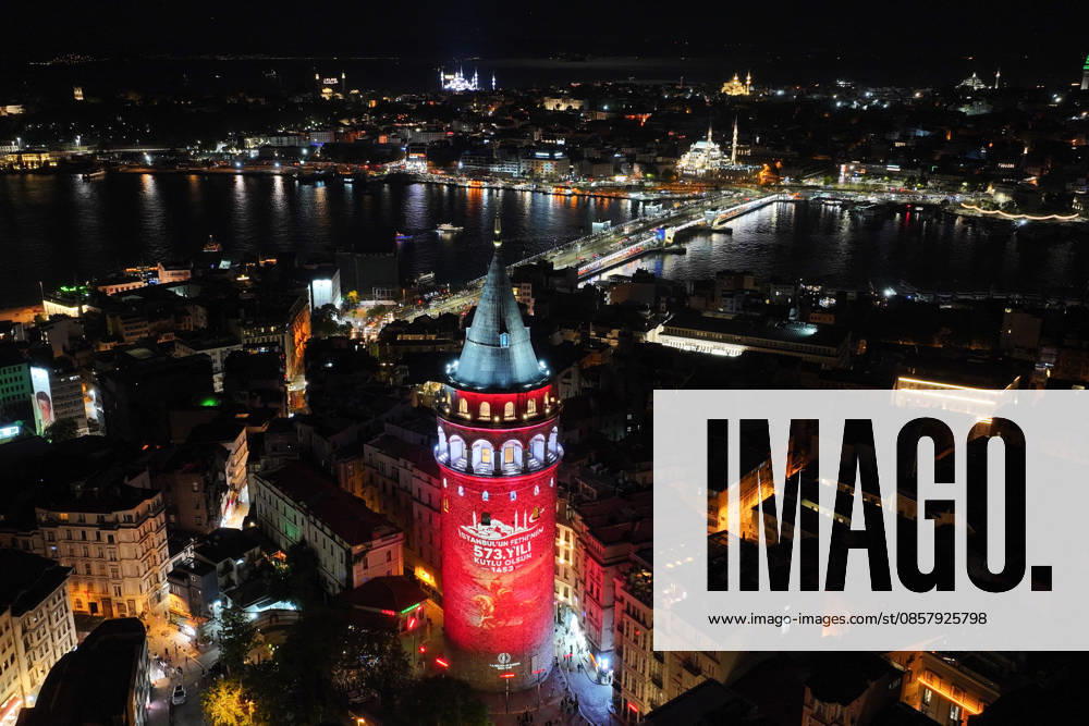 573rd anniversary of the conquest of Istanbul ISTANBUL, TURKIYE - MAY 29: A light mapping and photo show, depicting the conquest of the city by Fatih Sultan Mehmet is held at the historic Galata Tower to mark the 573rd anniversary of the Conquest of Istanbul, in Istanbul, Turkiye on May 29, 2026. Hakan Akgun Anadolu Istanbul Turkey. Editorial use only. Please get in touch for any other usage.