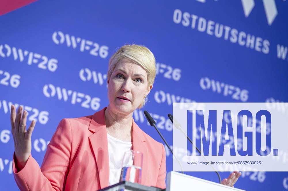 Manuela Schwesig - OWF26 EUR, Deutschland, Berlin, 31.05.2026: Keynote von Manuela Schwesig (SPD) Ministerpräsidentin des Landes Mecklenburg Vorpommern zur Konferenz des Ostdeutschen Wirtschaftsforum unter dem Leitgedanken Eine neue (Un)Ordnung, welche Rolle spielt Deutschland und Europa im globalen Systemwettbewerb? Ostdeutschland steht dabei im Mittelpunkt als Region. Die Transformation im Gespräch zwischen Politik, Wirtschaft und Gesellschaft