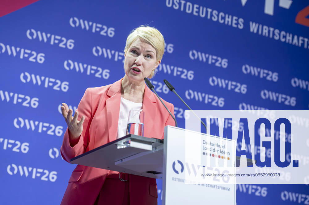 Manuela Schwesig - OWF26 EUR, Deutschland, Berlin, 31.05.2026: Keynote von Manuela Schwesig (SPD) Ministerpräsidentin des Landes Mecklenburg Vorpommern zur Konferenz des Ostdeutschen Wirtschaftsforum unter dem Leitgedanken Eine neue (Un)Ordnung, welche Rolle spielt Deutschland und Europa im globalen Systemwettbewerb? Ostdeutschland steht dabei im Mittelpunkt als Region. Die Transformation im Gespräch zwischen Politik, Wirtschaft und Gesellschaft