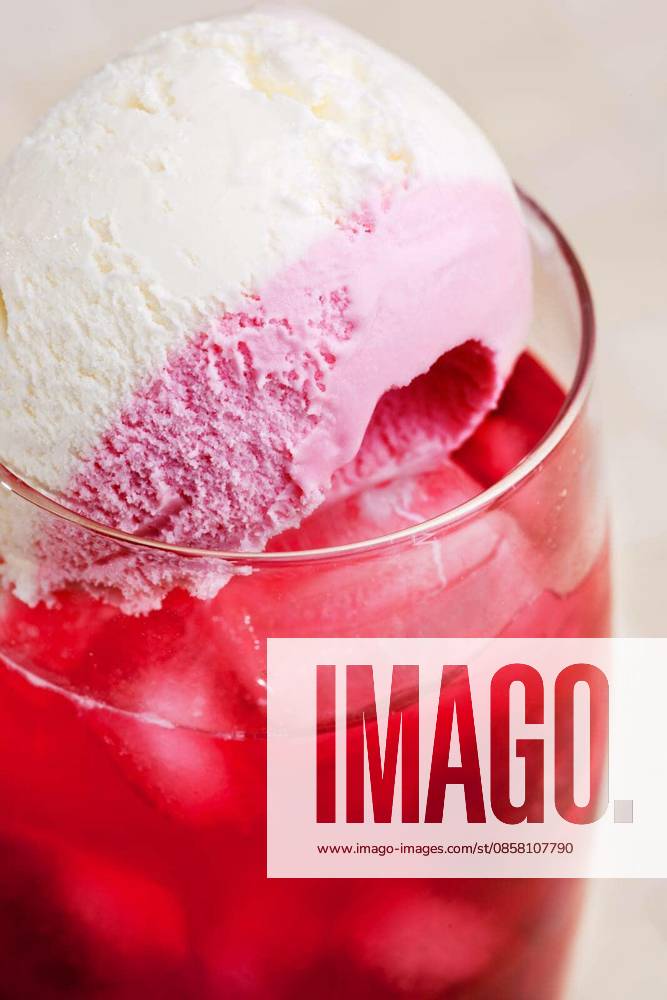 A raspberry float in an outdoor setting