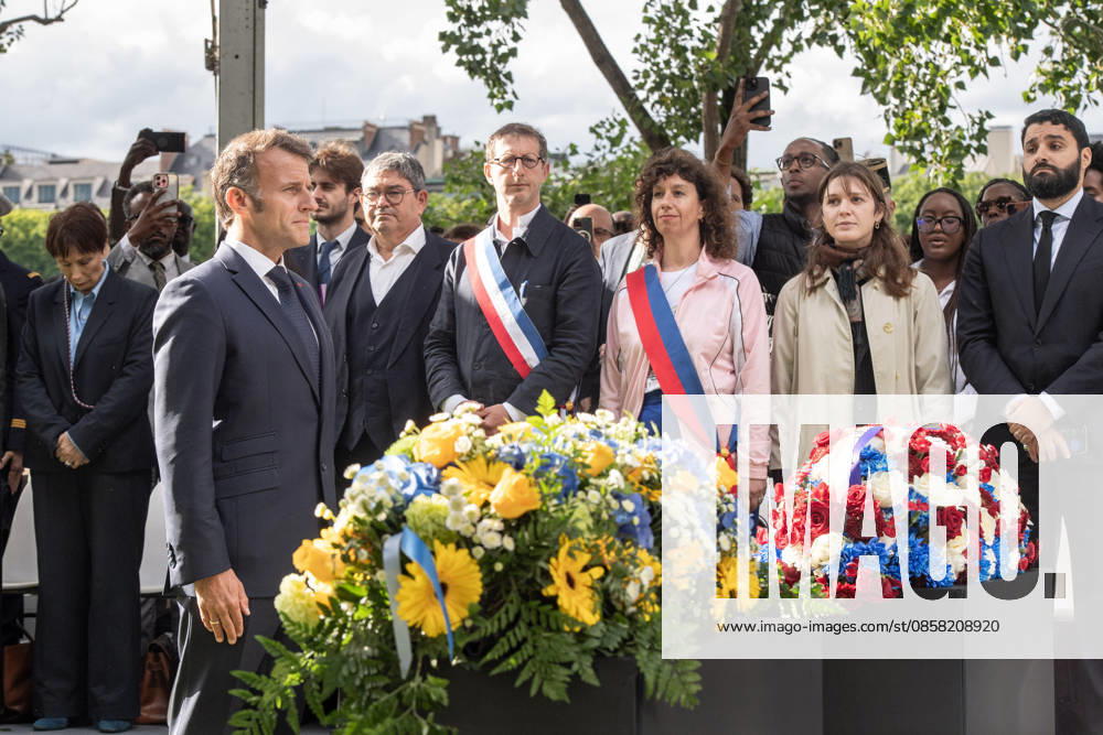 Emmanuel Macron Honors Tutsi Genocide Victims - Paris French President Emmanuel Macron inaugurates the memorial named L Archive in tribute to the victims of the genocide perpetrated against the Tutsi in Rwanda, with Paul Kagame, President of the Republic of Rwanda, on the Esplanade Habib-Bourguiba in Paris, France on June 2, 2026. Photo by Isa Harsin Pool ABACAPRESS.COM Paris Ile-de-France France