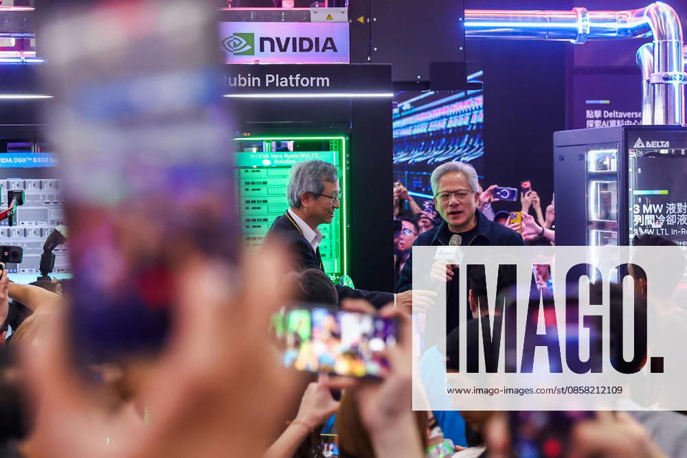 NVIDIA s CEO Jensen Huang visits COMPUTEX TAIPEI 2026 TAIPEI, TAIWAN - JUNE 3: Jensen Huang, the CEO of American multinational tech giant NVIDIA, speaks as he visits a booth featuring next-generation AI supercomputing platform NVIDIA Vera Rubin, during his visit to the COMPUTEX TAIPEI trade show, in Taipei, Taiwan, on June 3, 2026. COMPUTEX TAIPEI is one of the world’s largest and most significant trade shows, featuring latest technologies, drones, data centres, Artificial Intelligence (AI) technologies, supercomputers, semiconductors products and other things from major international firms such as Nvidia, Intel, NXP and Foxconn. Daniel Ceng Anadolu Taipei Taiwan. Editorial use only. Please get in touch for any other usage.