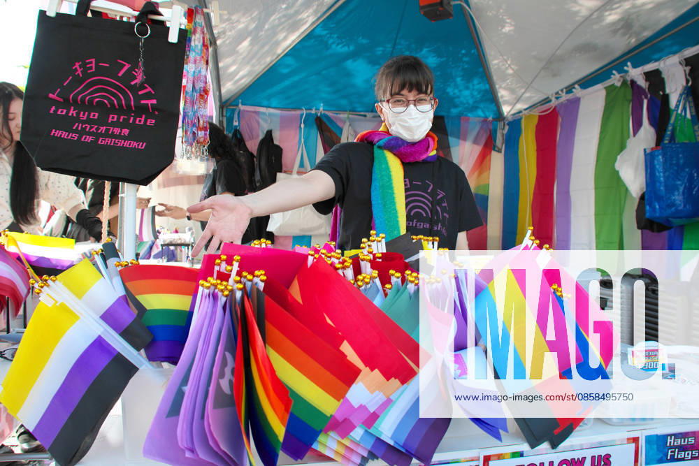 Vendor sells rainbow flags during the event Tokyo Pride 2026 in Tokyo, Japan on Saturday, June 6, 2026. TKP2026060613 KEIZOxMORI