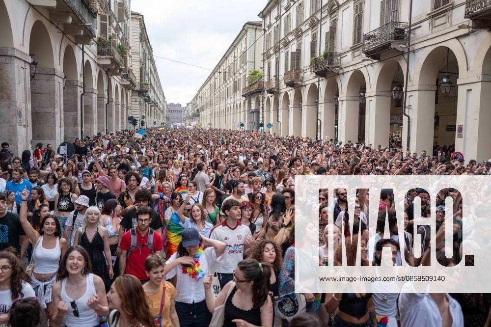IPA85407033 - Turin. PRIDE 2026 more than 150,000 people parade through the streets of the city center. Pictured: images from Pride