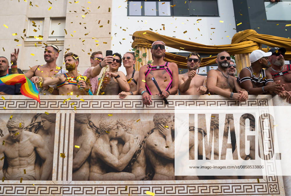 Men are seen on a float enjoying the parade as they take part in a demonstration in support of the rights of LGTBIQ+ people, as part of the LGTBIQ+ Pride celebrations. The LGTBIQ+ Pride of Torremolinos is internationally known as a meeting point for LGTBIQ+ people in a colourful and festive atmosphere, where thousands of people celebrate the fight of the LGTBIQ+ movement for equality and respect. Malaga Spain - ZUMAs197 20260606_aaa_s197_399