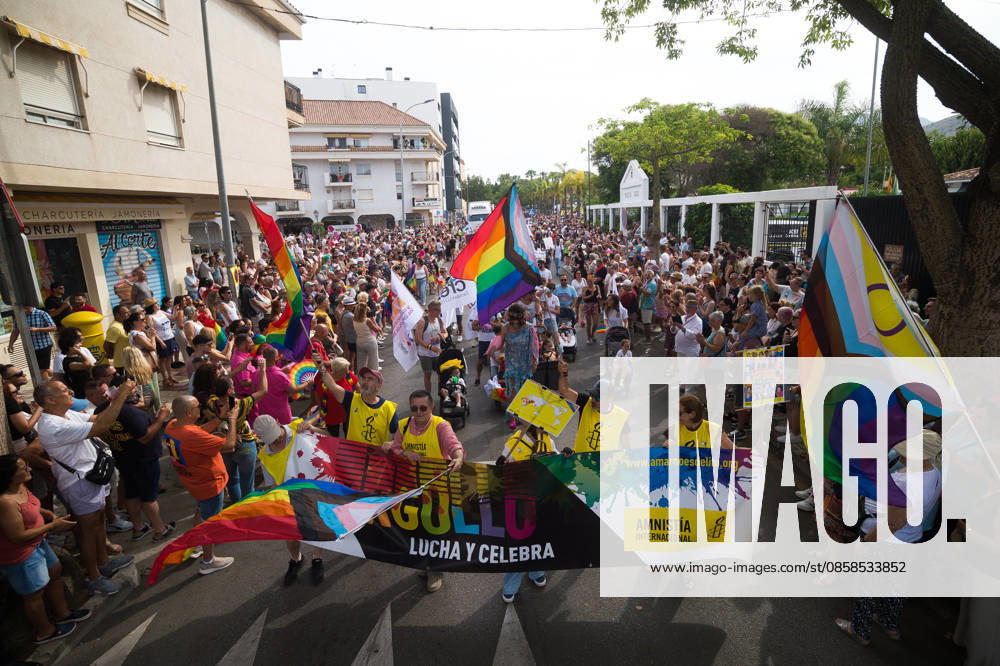 A general view show people taking part in a demonstration in support of the rights of LGTBIQ+ people, as part of the LGTBIQ+ Pride celebrations. The LGTBIQ+ Pride of Torremolinos is internationally known as a meeting point for LGTBIQ+ people in a colourful and festive atmosphere, where thousands of people celebrate the fight of the LGTBIQ+ movement for equality and respect. Malaga Spain - ZUMAs197 20260606_aaa_s197_432
