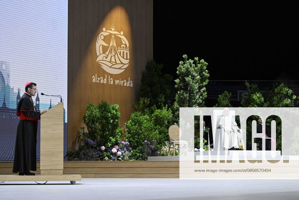 SPAIN - POPE LEO XIV DURING THE MEETING BUILDING NETWORKS WITH THE WORLD OF CULTUREM ART, ECONOMY AND SPORT AT THE MOVISTAR ARENA IN MADRID - 2026 6 7 Spain, Vatican, 2026 6 7 Pope Leo XIV during the meeting Building networks with the world of Culture, Art, Economy and Sports at the Movistar Arena in Madrid . - NO BOOKS