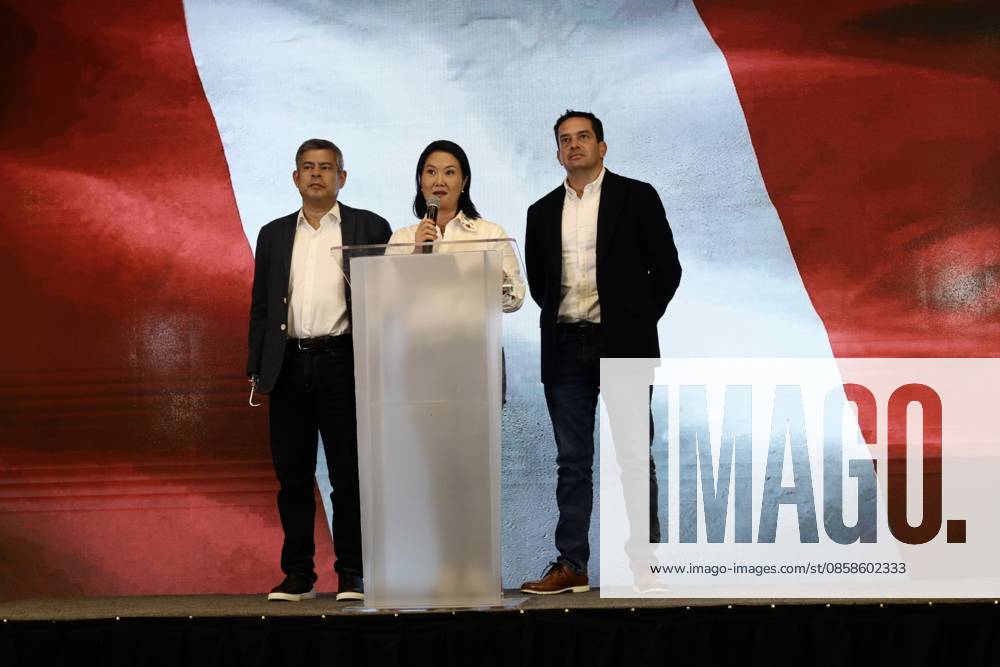 Peru presidential runoff narrows as vote count continues LIMA, PERU - JUNE 07: Presidential candidate Keiko Fujimori speaks to the press after the release of the first quick-count results during the second round of Peru’s presidential election on June 7, 2026, in Lima, Peru. Accompanied by senior members of Fuerza Popular and her vice-presidential running mates, Fujimori called for calm and patience as the vote count continues. She stated that she will wait for the official results from the National Office of Electoral Processes (ONPE) before commenting on the outcome of the election. Klebher Vasquez Anadolu Lima Peru. Editorial use only. Please get in touch for any other usage.
