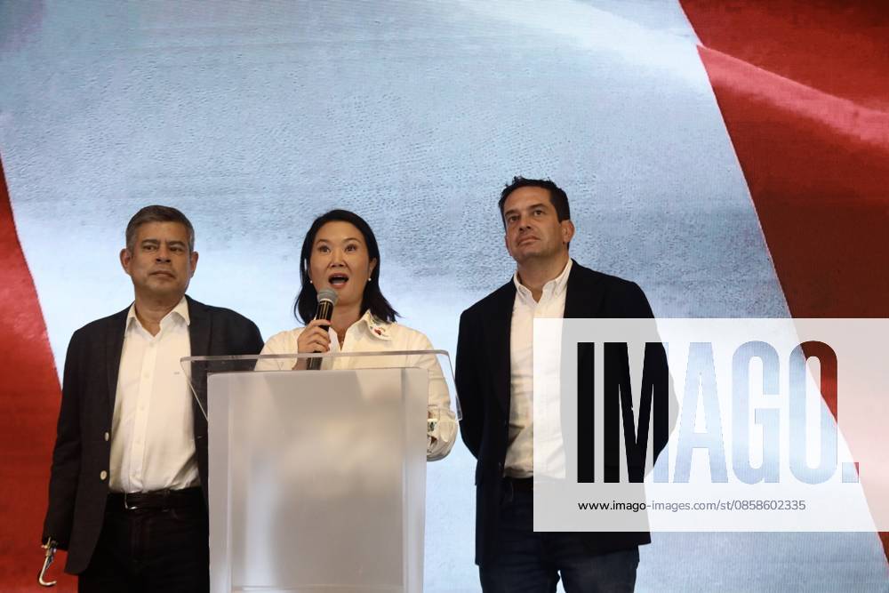 Peru presidential runoff narrows as vote count continues LIMA, PERU - JUNE 07: Presidential candidate Keiko Fujimori speaks to the press after the release of the first quick-count results during the second round of Peru’s presidential election on June 7, 2026, in Lima, Peru. Accompanied by senior members of Fuerza Popular and her vice-presidential running mates, Fujimori called for calm and patience as the vote count continues. She stated that she will wait for the official results from the National Office of Electoral Processes (ONPE) before commenting on the outcome of the election. Klebher Vasquez Anadolu Lima Peru. Editorial use only. Please get in touch for any other usage.