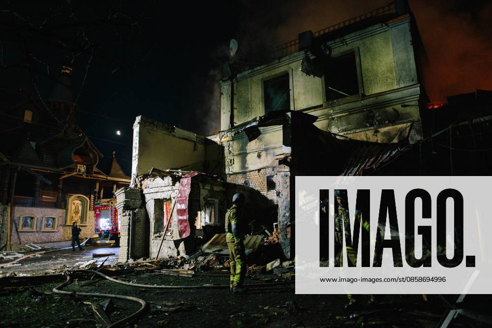 Consequences Of The Attack On Kharkiv Rescuers inspect a business center damaged in a military operation in Kharkiv, Ukraine, on June 9, 2026. According to the mayor, residential buildings, a business center, restaurants, a church, and cars were damaged, and more than 15 people were injured by morning. Kharkiv Ukraine