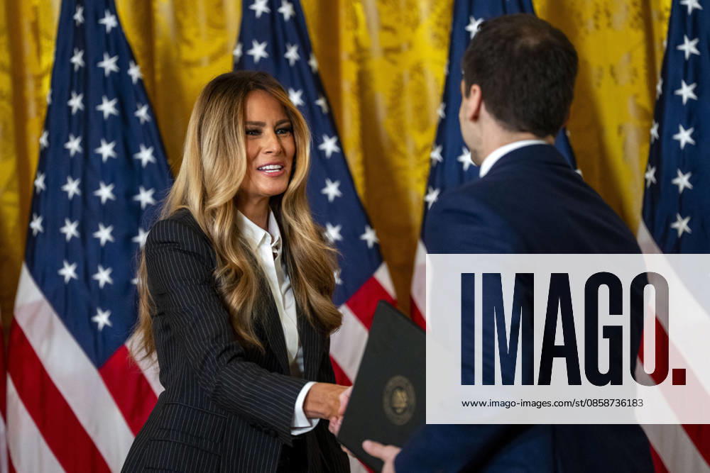 First Lady Melania Trump shakes hands with Director of the White House Office of Science and Technology Policy Michael Kratsios during an event honoring the winners of the Presidential AI Regional Challenge in the East Room of the White House in Washington, DC on Tuesday, June 9, 2026. The challenge recognizes both student and educator teams who designed AI-based solutions for community challenges. WAP20260609383 BONNIExCASH