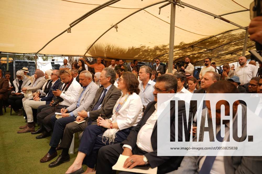 Diplomats visit Khan al-Ahmar amid concerns over displacement Arab and foreign ambassadors and consuls accredited to the State of Palestine, accompanied by Palestinian ministers, visit the village of Khan al-Ahmar, east of Jerusalem, on June 10, 2026, during a field tour organized by the Palestinian government to assess the conditions of residents facing the threat of displacement. Photo by Prime Minister Office apaimages Ramallah West Bank Palestinian Territory 100626_Jerusalem_PMO_00(10).jpeg