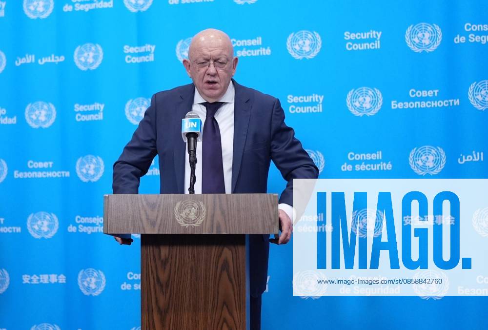 Ambassador Nebenzia addresses the press at the UN Security Council media stakeout NEW YORK, UNITED STATES - JUNE 10: Ambassador Vassily Nebenzia, Permanent Representative of the Russian Federation to the United Nations, holds a press briefing at the UN Security Council Media Stakeout at the UN Headquarters on June 10, 2026, in New York City, U.S. Selcuk Acar Anadolu New York United States. Editorial use only. Please get in touch for any other usage.