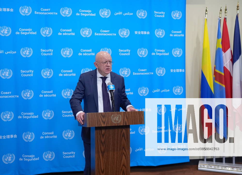 Ambassador Nebenzia addresses the press at the UN Security Council media stakeout NEW YORK, UNITED STATES - JUNE 10: Ambassador Vassily Nebenzia, Permanent Representative of the Russian Federation to the United Nations, holds a press briefing at the UN Security Council Media Stakeout at the UN Headquarters on June 10, 2026, in New York City, U.S. Selcuk Acar Anadolu New York United States. Editorial use only. Please get in touch for any other usage.