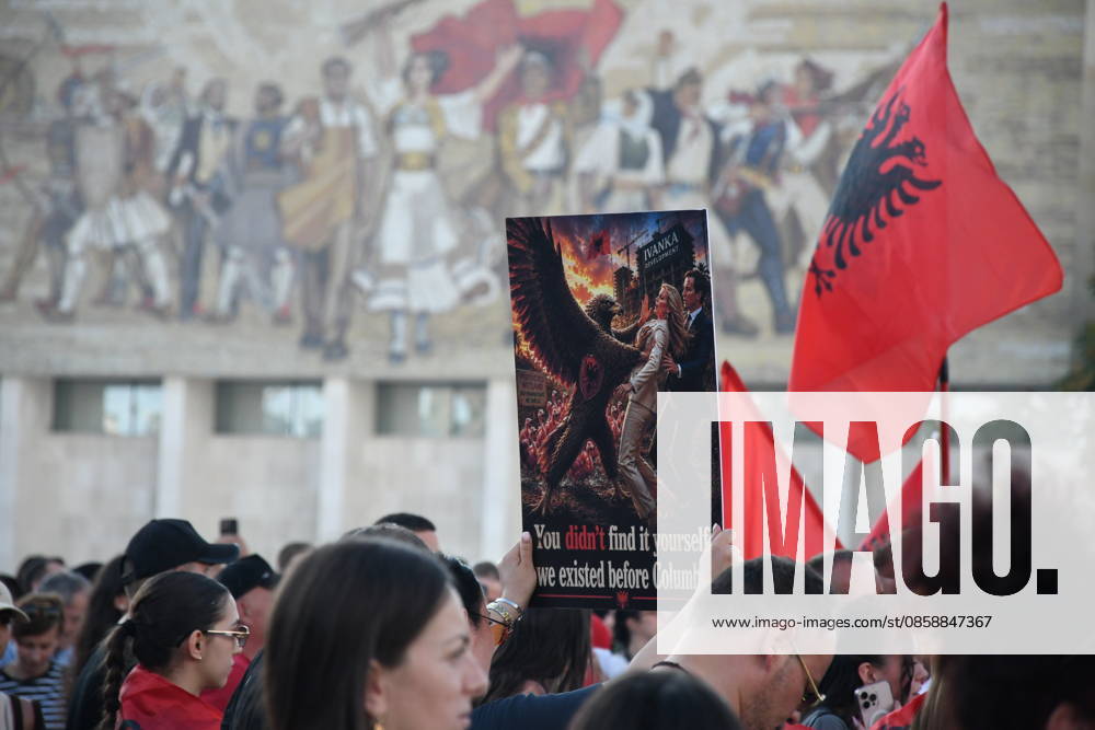 Protests against the Vlora tourism project continue in Albania TIRANA, ALBANIA - JUNE 10: People stage a protest against a planned tourism project in the Zvernec area of Avlonya (Vlora) as they gather at Skanderbeg Square in Tirana, Albania on June 10, 2026. Olsi Shehu Anadolu Tirana Albania. Editorial use only. Please get in touch for any other usage.