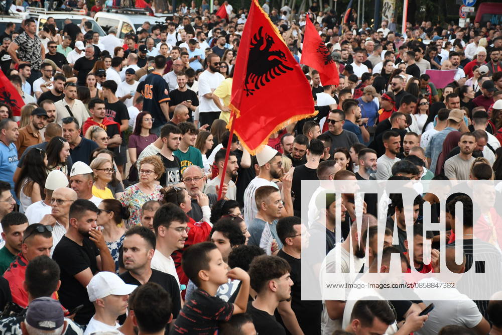 Protests against the Vlora tourism project continue in Albania TIRANA, ALBANIA - JUNE 10: People stage a protest against a planned tourism project in the Zvernec area of Avlonya (Vlora) as they gather at Skanderbeg Square in Tirana, Albania on June 10, 2026. Olsi Shehu Anadolu Tirana Albania. Editorial use only. Please get in touch for any other usage.