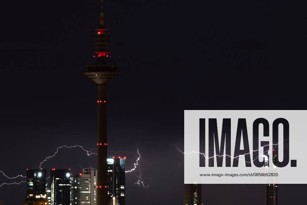 Lightning flashes over the financial district skyline during a thunderstorm in Frankfurt am Main, Germany. Frankfurt Germany - ZUMAb332 20260610_zip_b332_018