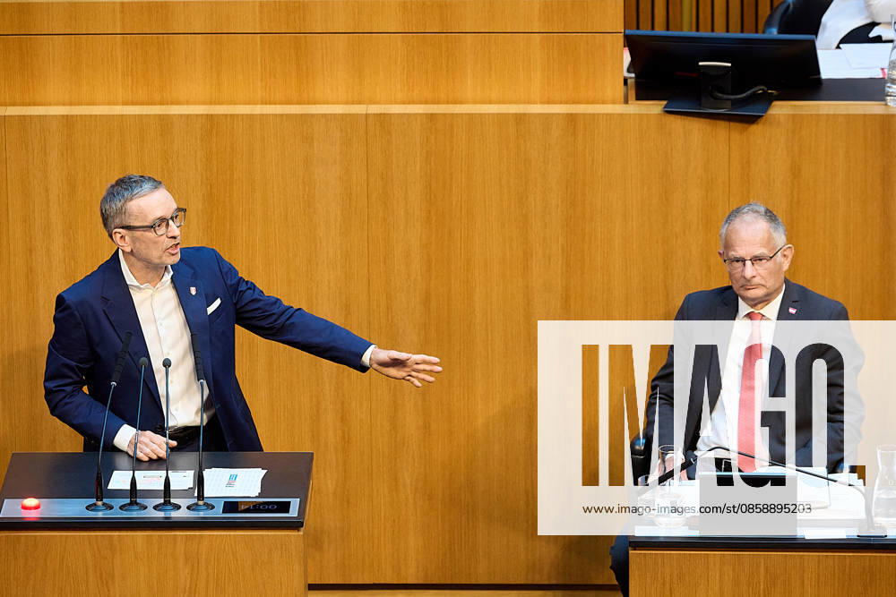 - Wien 11.06.2026 - Debatte Budget Österreichisches Parlament - Der Nationalrat trat heute im Hohen Haus zu einer regluären Nationalratssitzung zusammen. Haupthema war die gestrige Budgetrede des Finanzministers und die Debatte darüber. PHOTO: Finanzminister Markus Marterbauer (SPÖ) auf der Regierungsbank. FPÖ-Bundesparteiobmann Herbert Kickl (L) am Rednerpult. Vienna (AUSTRIA) - Austrian Parliament National Council session - The National Council met today in Parliament for a regular National Council session. The topic of the plenary session was the Budget Speech by the Austrian Minister of Finance. Budget, Finanzen, Staatsfinanzen, Geld, Steuern, Ausgaben, Einnahmen, Regierung, echtes Dopelbudet 2027 28 , 2028, Schulden, Nationa