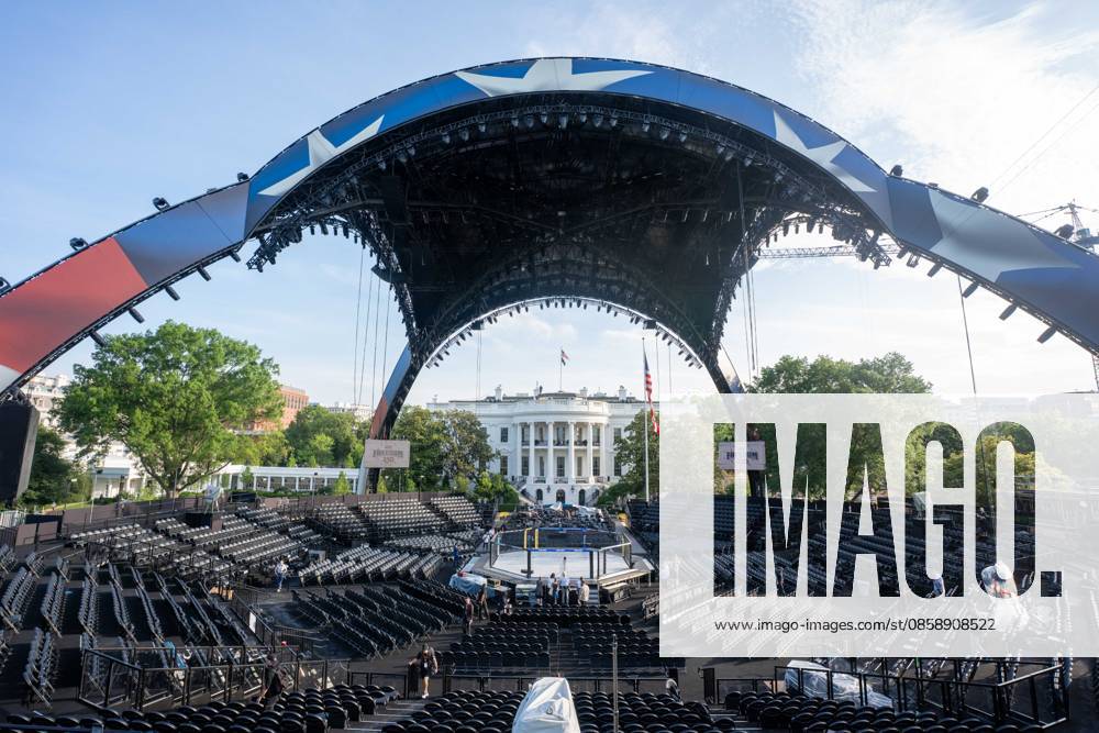 The UFC Octagon structure, known as the claw, is set up on the South Lawn of the White House during a press preview ahead of the Freedom 250 weekend. Washington USA - ZUMAs365 20260611_znp_s365_003