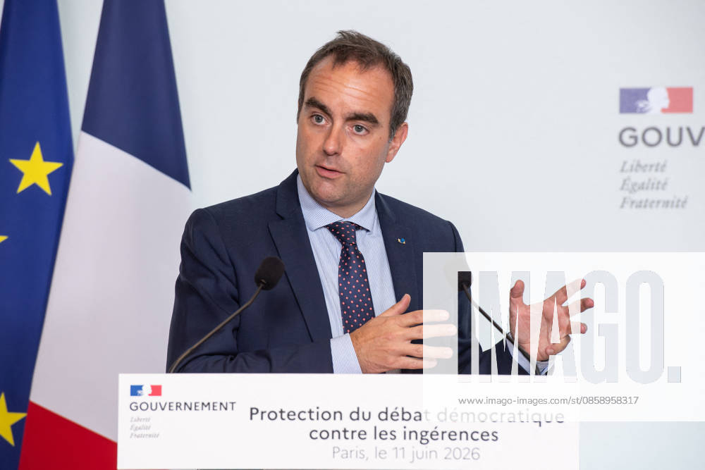 Paris: S. Lecornu protection debat democratique contre les ingerences Conference de presse de Sebastien Lecornu, Premier ministre concernant la protection du debat democratique contre les ingerences, avec Marc Antoine Brillant du service de vigilance et de protection contre les ingerences numeriques etrangeres VIGINUM et Nicolas Roche du SGDSN, le 11 juin 2026 au Secretariat general de la defense et de la securite nationale SGDSN a Paris. Paris, Photo by Isabelle Harsin Pool ABACAPRESS.COM PARIS ILE DE FRANCE France