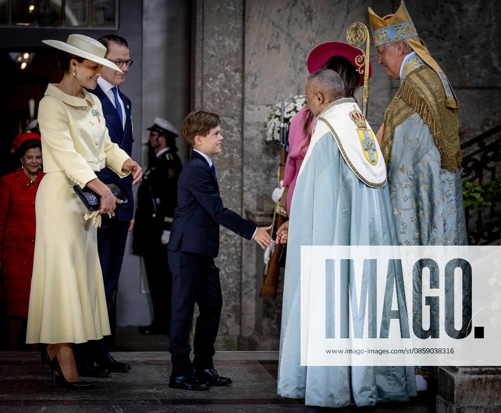 Sweden Te Deum on the occasion of the celebration of the King and Queens Golden wedding anniversary in Stockholm. Prince Daniel and Crown Princess Victoria with Princess Estelle and Prince Oscar Â