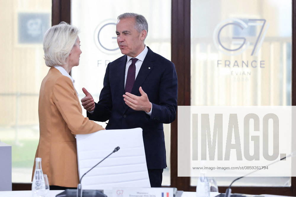 Ursula von der Leyen, President of the European Commission, Mark Carney, Prime Minister of Canada, during a meeting with the President of Ukraine at the G7 summit in Evian on June 16, 2026 Dominique Jacovides Bestimage Meeting with the President of Ukraine during the G7 summit in Evian on June 16, 2026 Evian, France,detected_source_language
