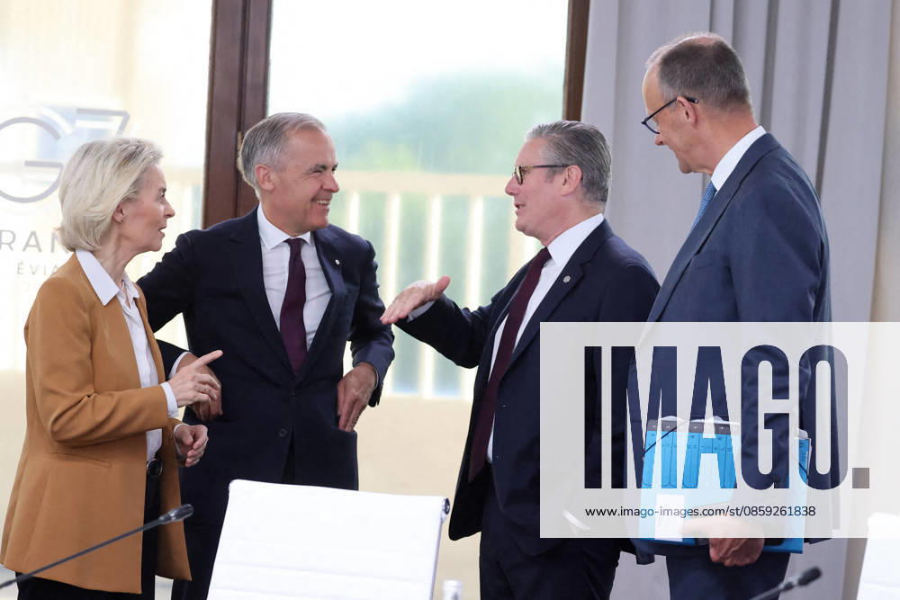 Ursula von der Leyen, President of the European Commission; Mark Carney, Prime Minister of Canada; Keir Starmer, Prime Minister of the United Kingdom; Friedrich Merz, Chancellor of Germany, during a meeting with the President of Ukraine at the G7 summit in Evian on June 16, 2026 Dominique Jacovides Bestimage Meeting with the President of Ukraine during the G7 summit in Evian on June 16, 2026 Evian, France,detected_source_language