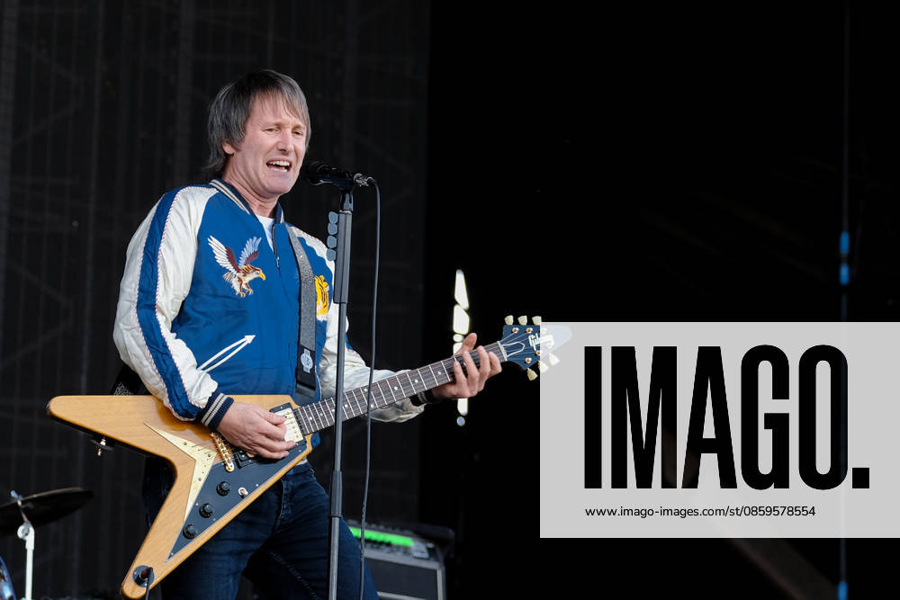 Tim Wheeler, lead vocalist and guitarist with Northern Irish rock band Ash, performing live on stage at the Isle of Wight. The current line up consists of Tim Wheeler lead vocals, guitar, keyboard..Mark Hamilton bass synth and Rick McMurray drum, percussion Newport United Kingdom - ZUMAs197 20260619_aab_s197_008