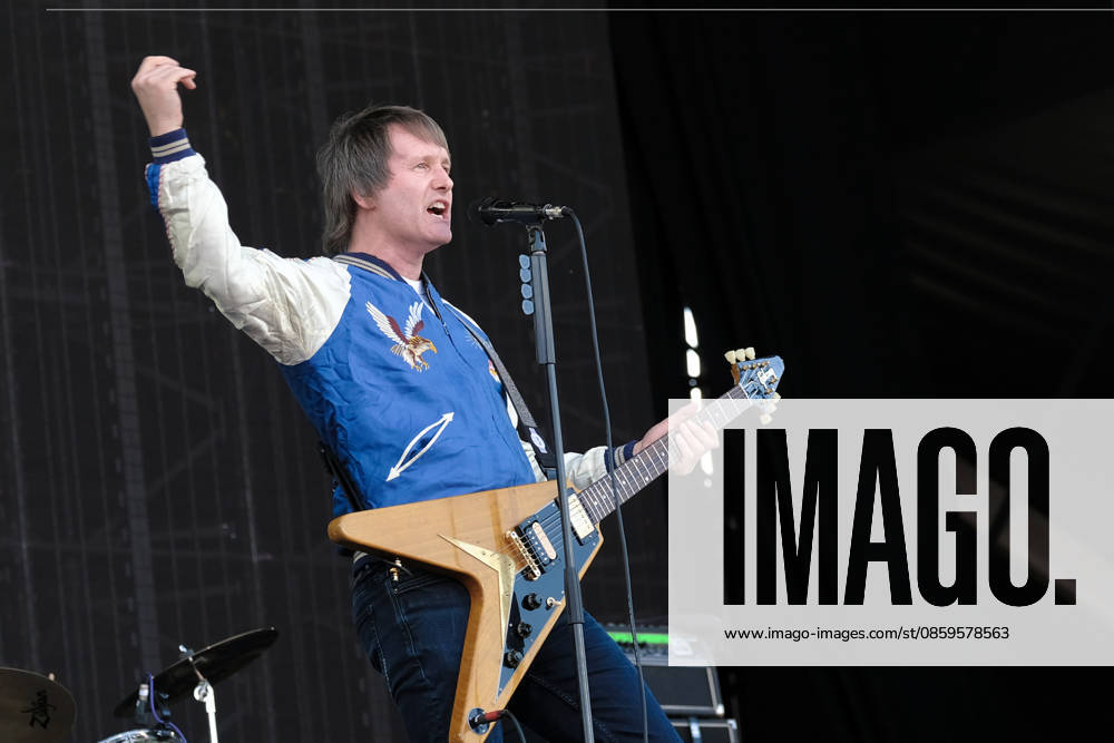 Tim Wheeler, lead vocalist and guitarist with Northern Irish rock band Ash, performing live on stage at the Isle of Wight. The current line up consists of Tim Wheeler lead vocals, guitar, keyboard..Mark Hamilton bass synth and Rick McMurray drum, percussion Newport United Kingdom - ZUMAs197 20260619_aab_s197_009