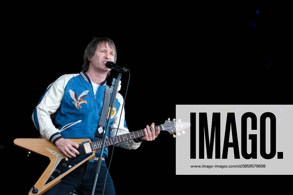Tim Wheeler, lead vocalist and guitarist with Northern Irish rock band Ash, performing live on stage at the Isle of Wight. The current line up consists of Tim Wheeler lead vocals, guitar, keyboard..Mark Hamilton bass synth and Rick McMurray drum, percussion Newport United Kingdom - ZUMAs197 20260619_aab_s197_019