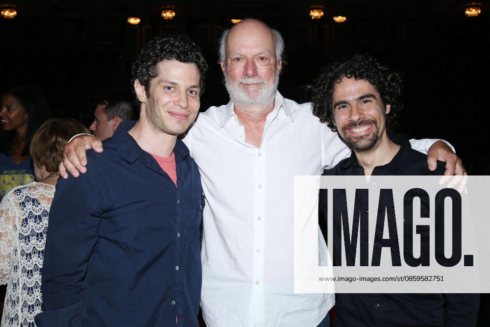 **FILE PHOTO** James Burrows Has Passed Away. NEW YORK, NY- JULY 27: Thomas Kail, James Burrows, and Alex Lacamoire backstage at the Broadway musical Hamilton at the Richard Rodgers Theatre, on July 27, 2015, in New York City.