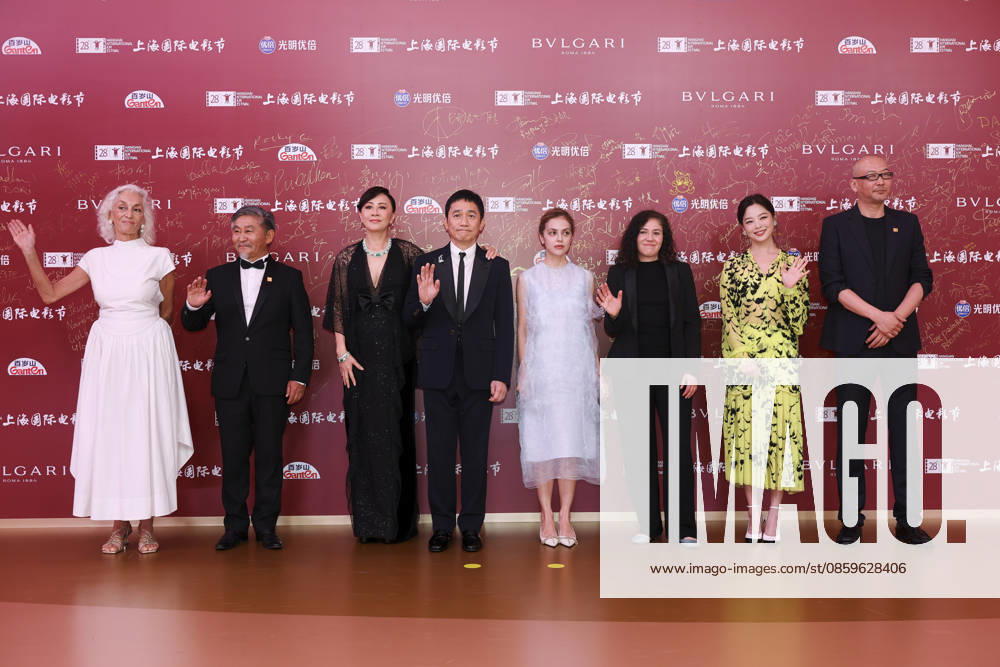 Jury members actor Tony Leung Chiu-wai and his wife Carina Lau Kar-ling, producer Dora Bouchoucha Fourati, director Guan Hu, director Aktan Abdykalykov, director-screenwriter Dea Kulumbegashvili, screenwriter Fernanda Valadez and actress Xin Zhilei arrive at the red carpet of the closing ceremony for the 28th Shanghai International Film Festival on June 20, 2026 in Shanghai, China.