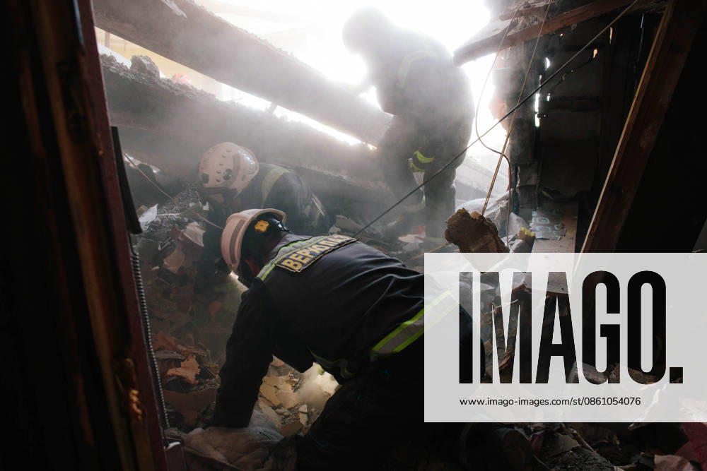 Consequences Of The Attack On Kharkiv Rescuers clear rubble on the fifth floor of a residential building in Kharkiv, Ukraine, on July 8, 2026. The building was hit by shelling, resulting in at least two fatalities. Clearing the rubble is ongoing. Kharkiv Ukraine
