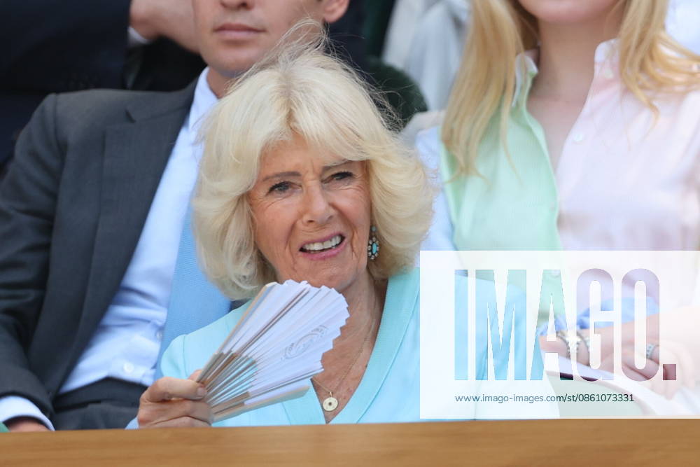 . 08 07 2026. London, United Kingdom. Queen Camilla, Peter Phillips and Harriet Sperling in the Royal Box on day ten of the Wimbledon Tennis Championships in London. xStephenxLockx xi-Imagesx IIM-26894-0038