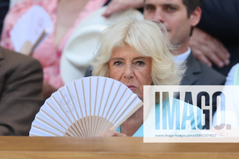 . 08 07 2026. London, United Kingdom. Queen Camilla, Peter Phillips and Harriet Sperling in the Royal Box on day ten of the Wimbledon Tennis Championships in London. xStephenxLockx xi-Imagesx IIM-26894-0044