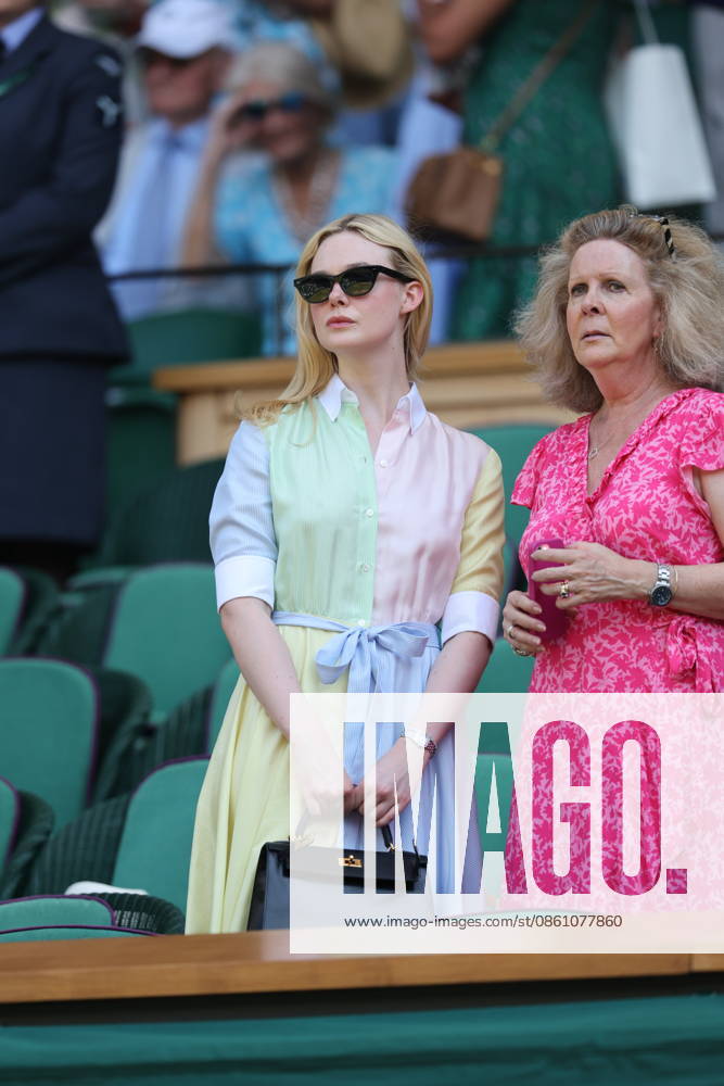 . 08 07 2026. London, United Kingdom. Queen Camilla, Peter Phillips and Harriet Sperling and Elle Fanning in the Royal Box on day ten of the Wimbledon Tennis Championships in London. xStephenxLockx xi-Imagesx IIM-26894-0072