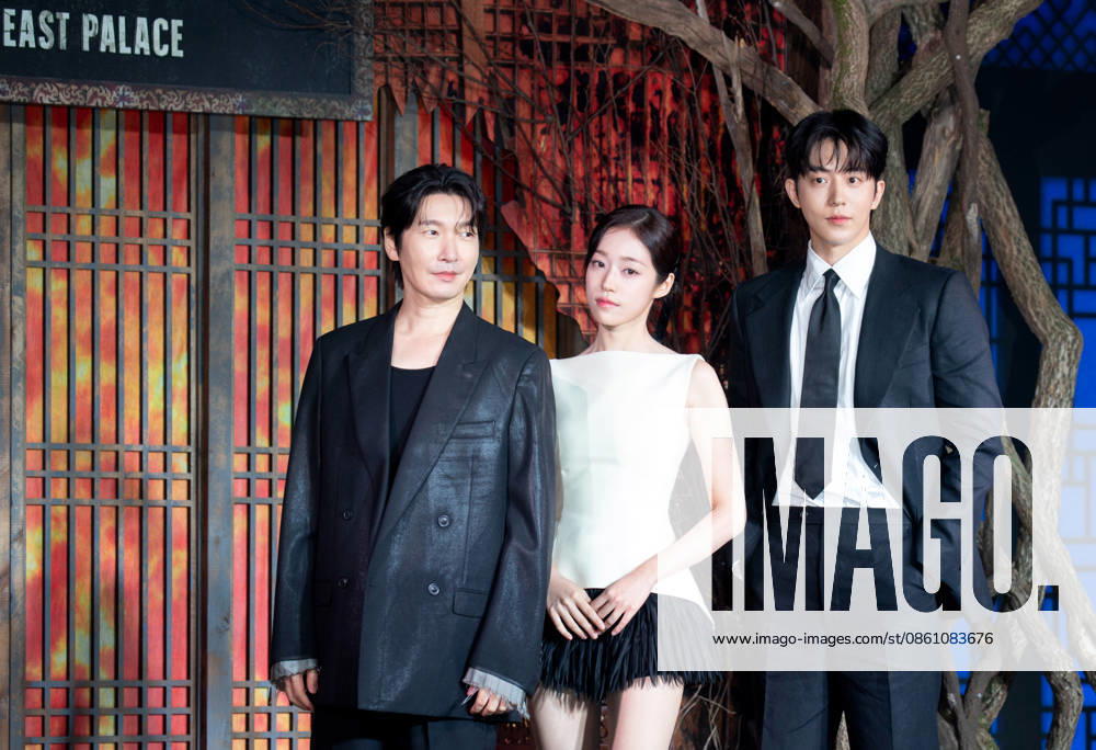 Jo Seung-Woo, Roh Yoon-Seo and Nam Joo-Hyuk, July 8, 2026 : Cast members (L-R) Jo Seung-Woo, Roh Yoon-Seo and Nam Joo-Hyuk at a press conference for the upcoming Netflix original series The East Palace in Seoul, South Korea. The action-packed eight-episode period drama follows a man with the unique ability to cross over into the spirit realm and a court lady harboring a mysterious past. Summoned by the king, the duo is tasked with untangling dangerous histories to uncover a secret buried in the very heart of the palace. The series will be released on July 17. aflo_337318451