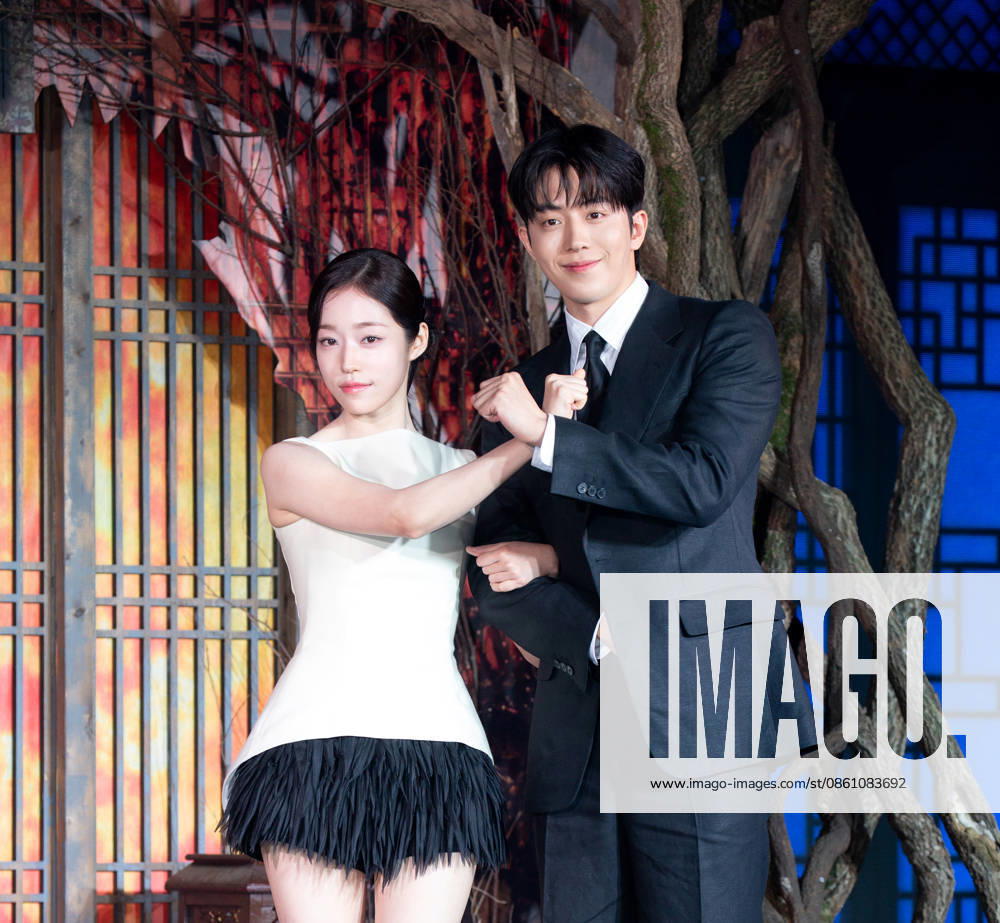 Roh Yoon-Seo and Nam Joo-Hyuk, July 8, 2026 : Cast members Roh Yoon-Seo and Nam Joo-Hyuk (R) at a press conference for the upcoming Netflix original series The East Palace in Seoul, South Korea. The action-packed eight-episode period drama follows a man with the unique ability to cross over into the spirit realm and a court lady harboring a mysterious past. Summoned by the king, the duo is tasked with untangling dangerous histories to uncover a secret buried in the very heart of the palace. The series will be released on July 17. aflo_337318544