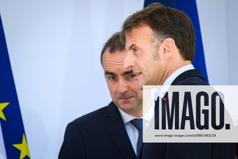 Sébastien Lecornu, Prime Minister; Emmanuel Macron, President of the French Republic. Speech by Emmanuel Macron, President of the French Republic, at the reception in honor of the troops scheduled to march in the Bastille Day parade on July 14, 2026, at the Hôtel de Brienne, July 13, 2026 Eric Tschaen Pool Bestimage Speech by the President of the French Republic, Emmanuel Macron, at the reception honoring the troops scheduled to march in the Bastille Day parade on July 14, 2026, held at the Hôtel de Brienne on July 13, 2026, Paris, France