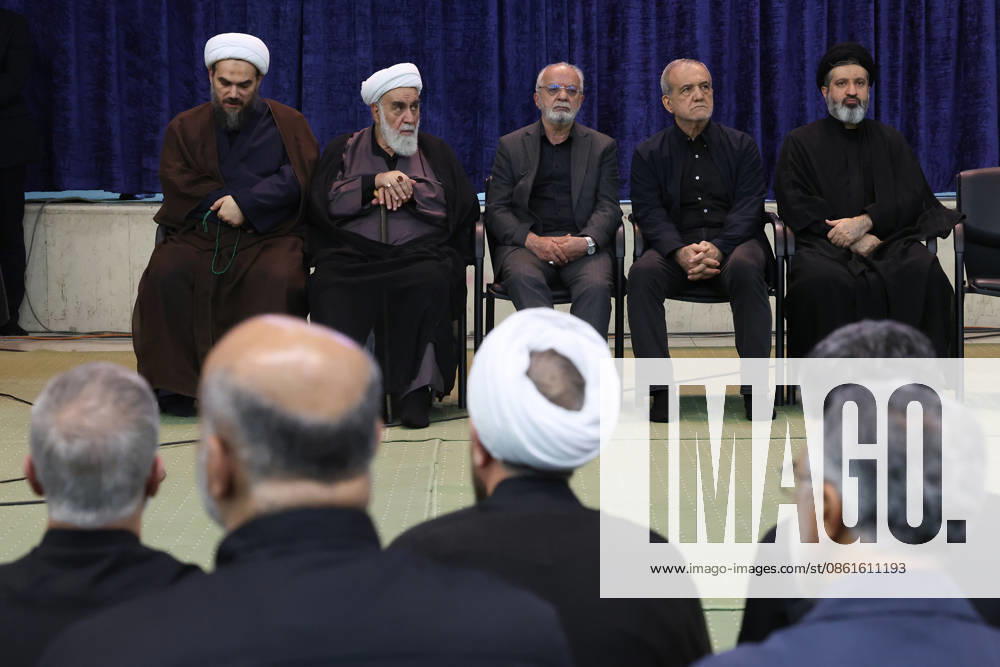 Memorial ceremony held in Tehran for former Iranian leader Khamenei TEHRAN, IRAN - JULY 14: (RESTRICTIONS: No Access Israel Media Persian Language TV Stations Outside Iran Strictly No Access BBC Persian VOA Persian Manoto TV Iran International TV) (---- MANDATORY CREDIT - IRANIAN PRESIDENCY HANDOUT - NO MARKETING NO ADVERTISING CAMPAIGNS - DISTRIBUTED AS A SERVICE TO CLIENTS----) Iranian President Masoud Pezeshkian (2nd R) and Mohammadi Golpayegani (2nd L), chief of staff to former Iranian leader Ali Khamenei, attend a memorial ceremony for Iran s former Supreme Leader Ali Khamenei, who was killed in a U.S.-Israeli airstrike at Imam Khomeini Mosalla Mosque in Tehran, Iran, on July 14, 2026. Iranian Presidency Handout