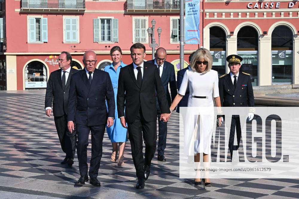 Commemoration of tenth anniversary of the Nice bombing French President Emmanuel Macron, Brigitte Macron, Yaël Braun-Pivet, Laurent Nunez, Eric Ciotti and François Hollande attend the ceremony to commemorate the tenth anniversary of the Nice truck-ramming attack on July 14, 2026 in Nice, France, which killed 86 people and injured 458 others on the Promenade des Anglais during the national holiday, marking the deadliest attack in Nice s history and the second deadliest in France under the Fifth Republic. Photo by Bruno Bebert Pool ABACAPRESS.COM Nice France