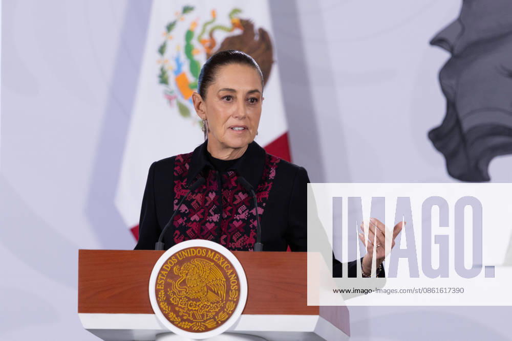 Mexican President CLAUDIA SHEINBAUM PARDO led her daily morning press conference at the National Palace, where she and members of her security cabinet presented the governments monthly security report. Mexico City Mexico - ZUMAl178 20260714_znp_l178_027